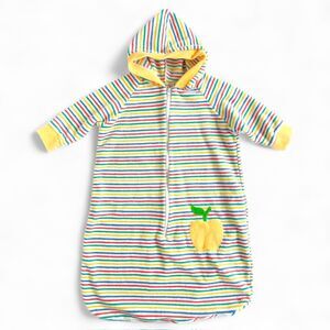 Vintage Baby Bunting Sack Hooded Velour Retro Rainbow Stripes 3-6M Jacket Hoodie